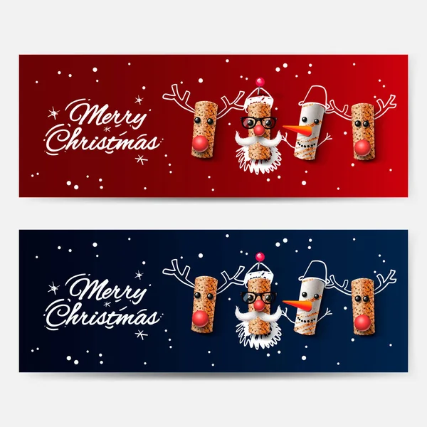 Uppsättning av jul web banners, vin kork jul tecken — Stock vektor