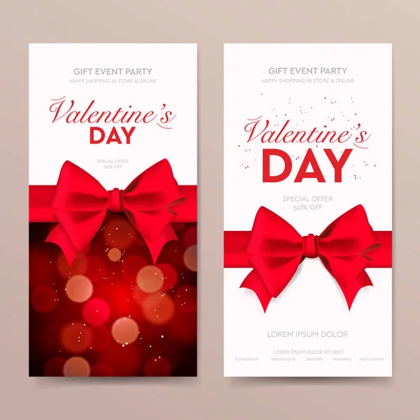 Sevgililer Günü için kırmızı yay ve vektörlü web pankartı — Stok Vektör