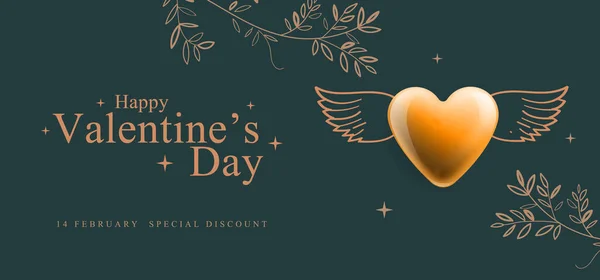 Valentines day background with winged heart. Romantic banner, greeting card, flyer and holiday poster — Stockový vektor