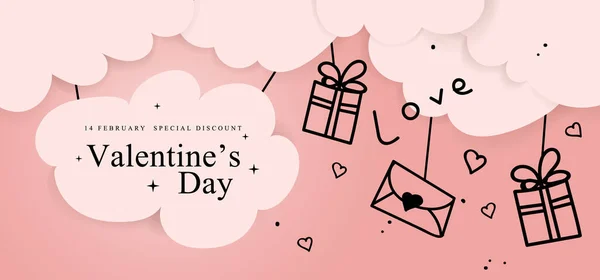 Venta de San Valentín Poster o banner web. Plantilla de promoción y compra o fondo para el concepto de San Valentín — Archivo Imágenes Vectoriales