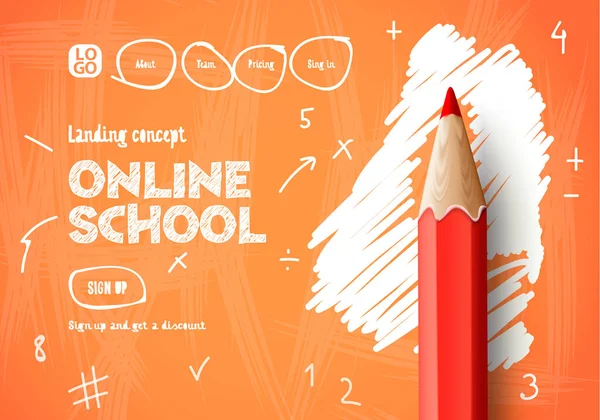Online iskola. Web banner sablon honlap, kezdőlap és mobil alkalmazás fejlesztés. Doodle stílus Jogdíjmentes Stock Vektorok
