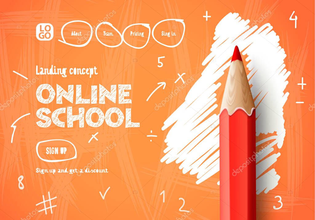 Online School. Web banner template for website, landing page and mobile app development. Doodle style