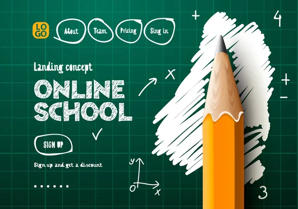 Online iskola web banner. Digitális internetes oktatóanyagok és tanfolyamok, online oktatás, e-tanulás. Doodle stílus Stock Illusztrációk