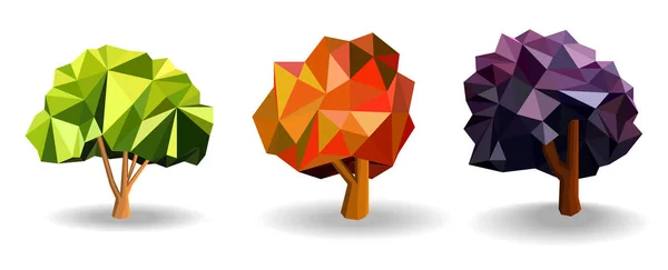 Resumen Conjunto Iconos Polígono Árbol Bajo Poli Triángulo Origami Patrón — Vector de stock