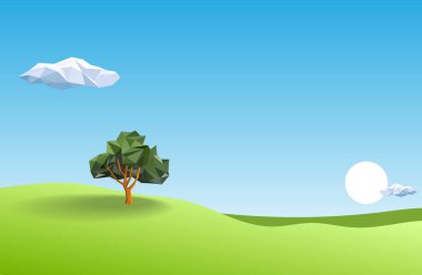 Gün doğumunun arka plan şablonuna sahip yassı ağaç modelleme doğa manzarası