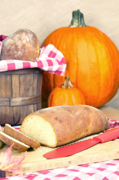 Homemade bread on the country style table — Stock Photo, Image