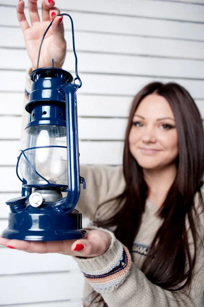 Beautiful girl with lantern — Stock Photo, Image