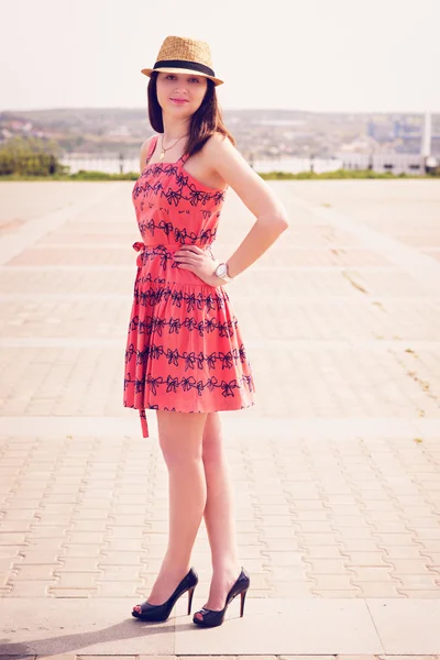 Young sexy summer girl wearing a hat — Stock Photo, Image