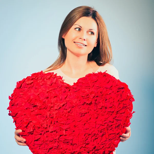 Woman hold Valentine day symbol — Stock Photo, Image