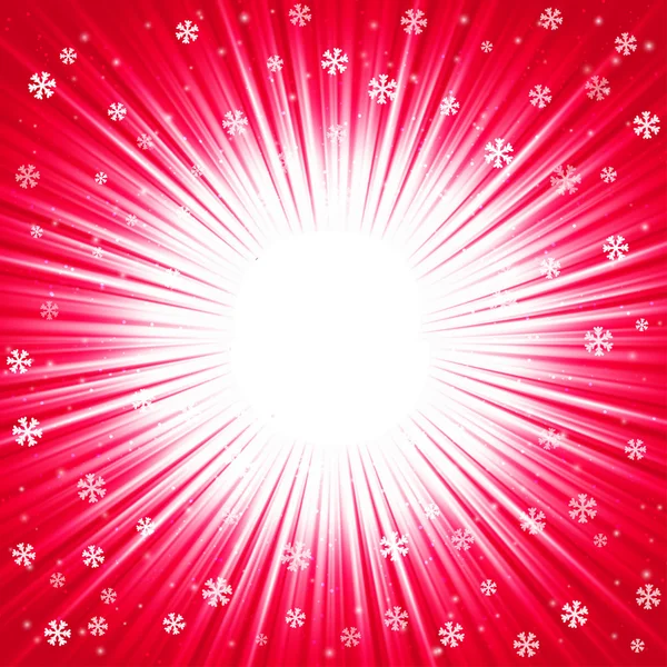 Textura de Natal com flocos de neve e raios brilhantes — Vetor de Stock