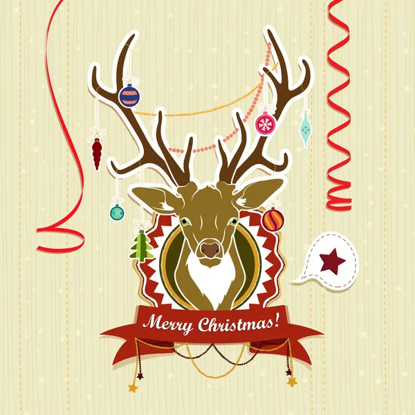 Vintage Christmas card with deer — Stock Vector