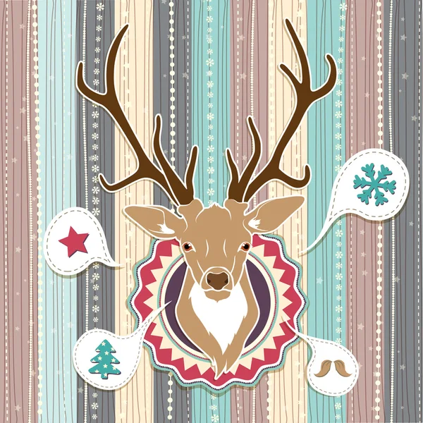 Vintage vektör Noel kartı ile geyik. soğuk pastel renkler — Stok Vektör