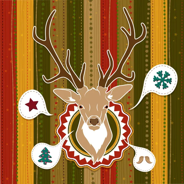Biglietto natalizio vettoriale vintage con cervo — Vettoriale Stock