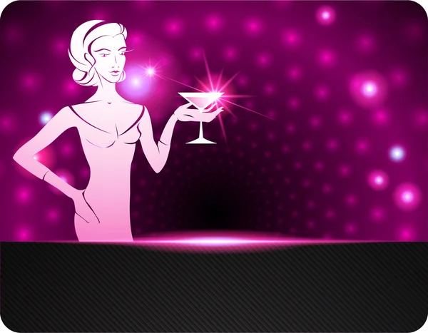 Woman holding a cocktail. A sparkling background — Stock Vector