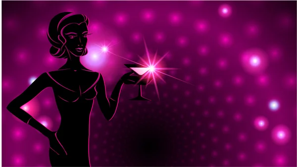 Kvinna med en cocktail. en glittrande bakgrund — Stock vektor