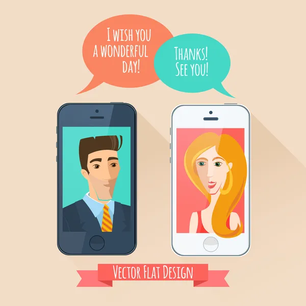 Telefonsamtal mellan en man och en kvinna. platt stil — Stock vektor