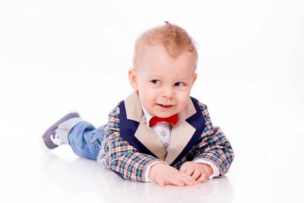 Dítě nosit oblek na bílém pozadí — Stock fotografie