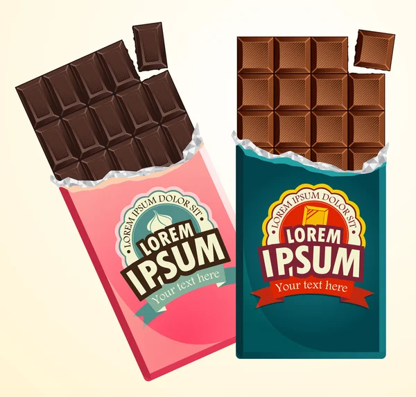 Dunkle Schokolade und Vollmilchschokolade in Vintage-Hüllen — Stockvektor