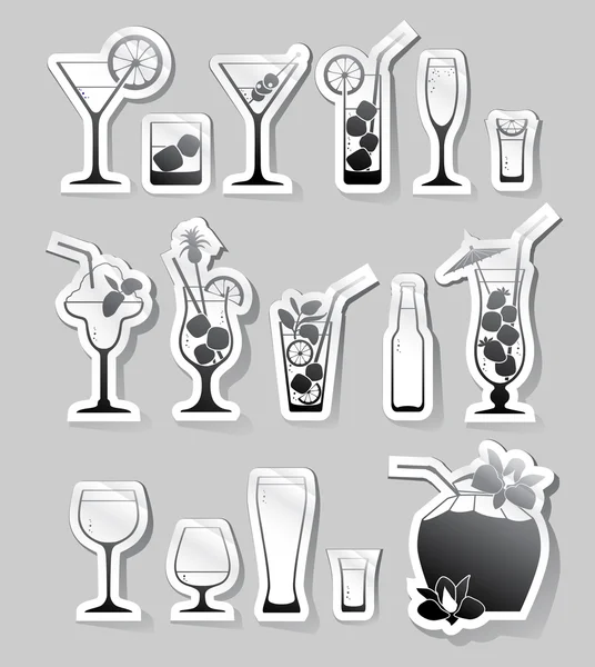Cócteles y vasos con alcohol en pegatinas — Archivo Imágenes Vectoriales
