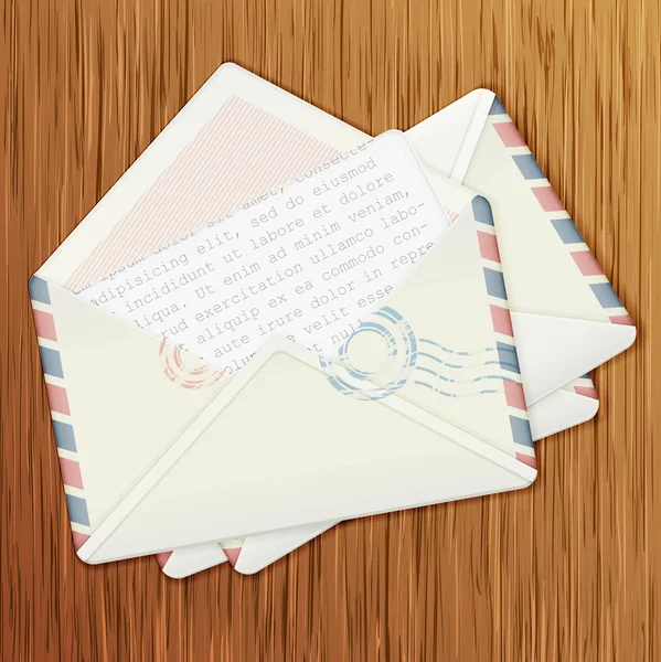 Retro envelopes on wooden background — Stock Vector