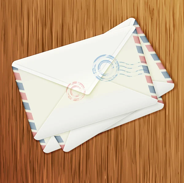 Retro envelopes on wooden background — Stock Vector