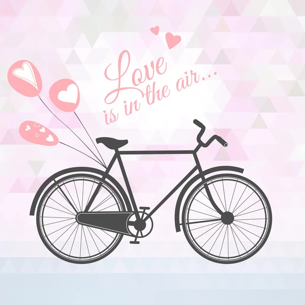 Bicicleta romántica con globos — Vector de stock