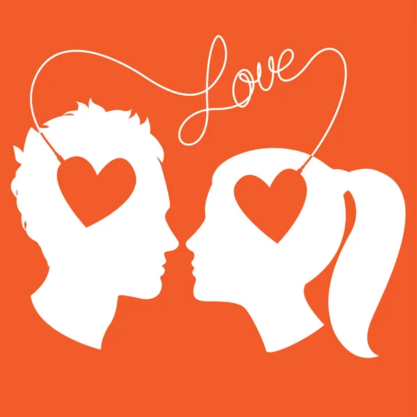 Profile von Mann und Frau durch Liebesdraht verbunden — Stockvektor