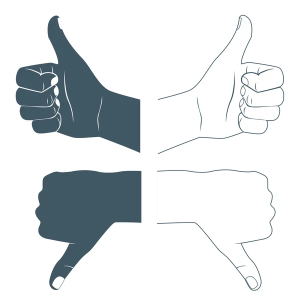 Thumbs fel és le. húzott kezek ikonok. lapos stílusú — Stock Vector