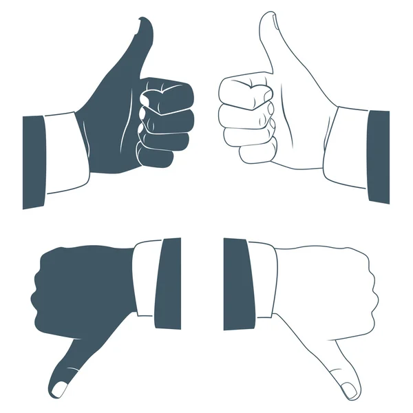Thumbs fel és le. húzott kezek ikonok. lapos stílusú — Stock Vector