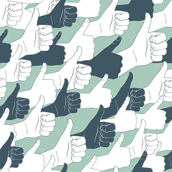 Thumbs up. Drawn by hands seamless pattern. Flat style — Stock Vector