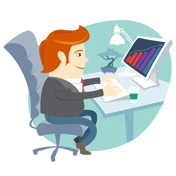 Office ember ül az ő íróasztal — Stock Vector