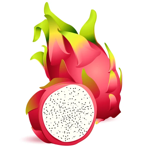 Icono de Dragonfruit exótico maduro con rebanada — Archivo Imágenes Vectoriales