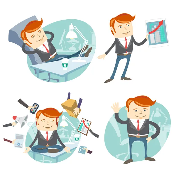 Vector Illustration Set of hipster officeman: lazy worker foot o — Stock Vector