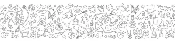 Halloween Płynny Wzór Cute Szkielet Dynie Zombie Duchy Smakołyki Inne — Wektor stockowy
