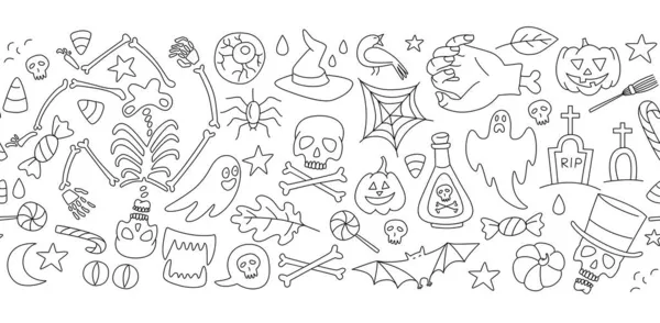 Хеллоуїн Безшовний Візерунок Милим Скелетом Гарбузами Зомбі Привидами Ласощами Іншими Стокова Ілюстрація