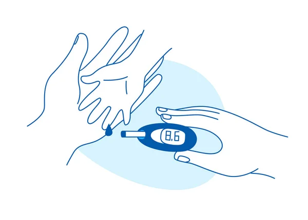 子供の糖尿病ラインベクトル図 母は砂糖のテスト糖尿病の子供 血糖値計の落書きスタイルの描画を助ける 糖尿病患者線のアイコン ロイヤリティフリーのストックイラスト