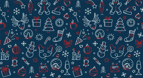 Щасливого Різдва Новим Роком Безшовного Фонового Візерунка Векторні Ілюстрації Каракулі — стоковий вектор