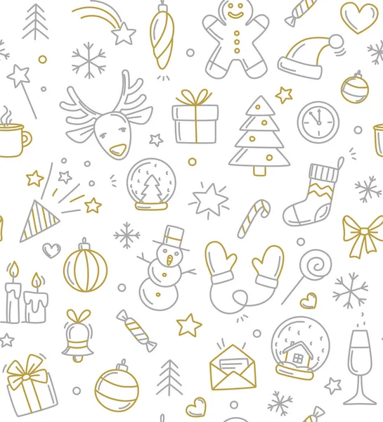 Feliz Natal Feliz Ano Novo Padrão Fundo Sem Costura Doodles — Vetor de Stock