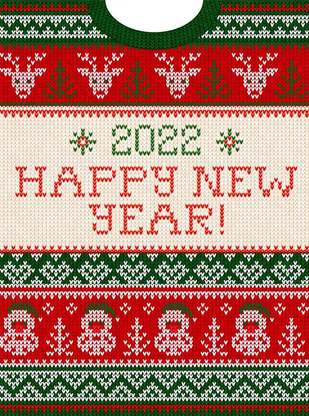 스웨터 크리스마스 인사장 Mas 2020 Happy New Year 일러스트 Knitted — 스톡 벡터