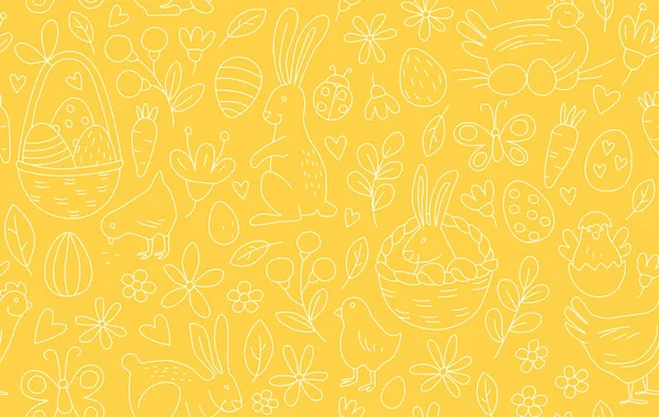 Lustige Frohe Ostern Nahtlose Muster Hintergrund Grußkarte Mit Hase Hase — Stockvektor
