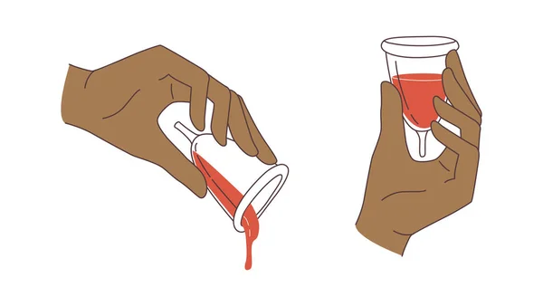 Mujer Sosteniendo Usando Copa Menstrual Durante Los Períodos Ilustración Vectorial Ilustración de stock
