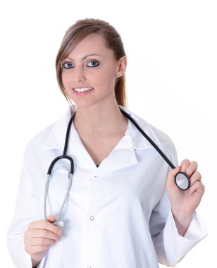 Öğrenci kadın doktor stetoskop ile