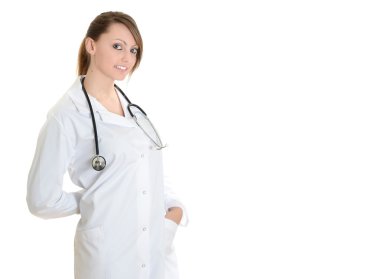 Öğrenci kadın doktor stetoskop ile