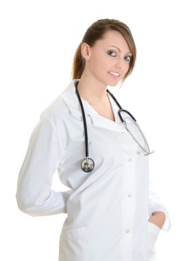 Öğrenci kadın doktor stetoskop ile