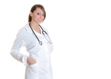 Öğrenci kadın doktor stetoskop ile