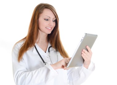 kız öğrenci doktor dijital tablet ile çalışma