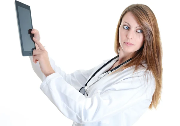 Female student doctor working with digital tablet — Stock Photo, Image