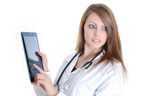 Female student doctor working with digital tablet — Stock Photo, Image