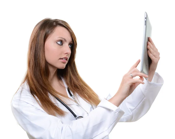 Female student doctor working with digital tablet — Stock Photo, Image