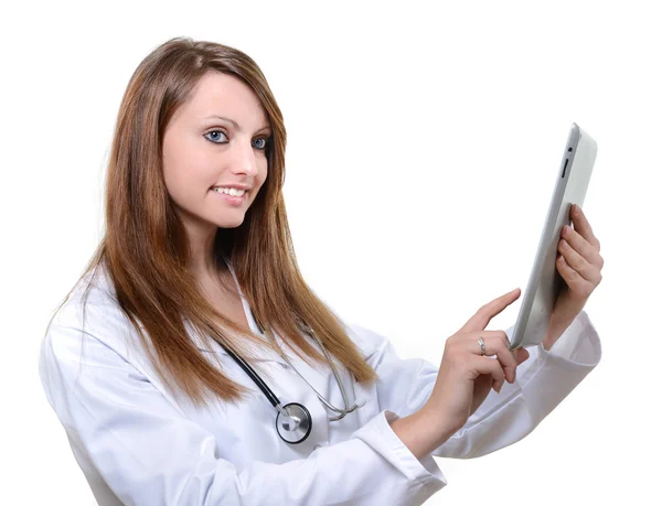 Female student doctor working with digital tablet — Stock Photo, Image